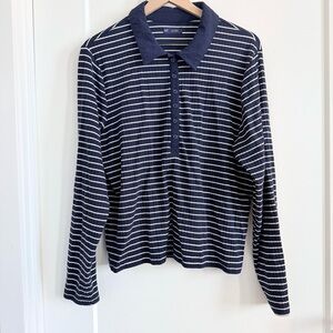 GAP Navy and White Striped Long Sleeve Polo